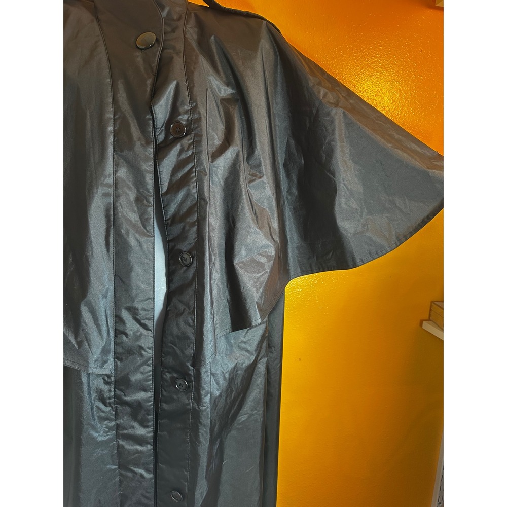 Vintage Black Cape Raincoat Rubber Back Thick Shoulder Pads 80s 90s Medium - Picture 2 of 15